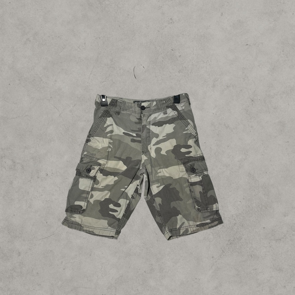 WearFirst Boys Camo Cargo Shorts Green Tan Cotton Ripstop Size 14
